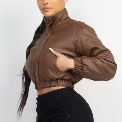 Snap Button Padded Crop Jacket