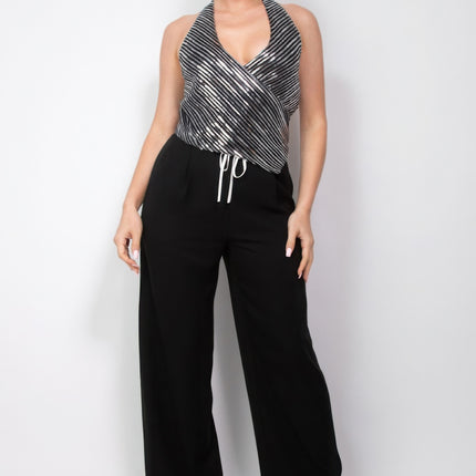 Surplice Halter Sequin Top