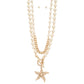 Star pendant pearl bead toggle clasp layered necklace