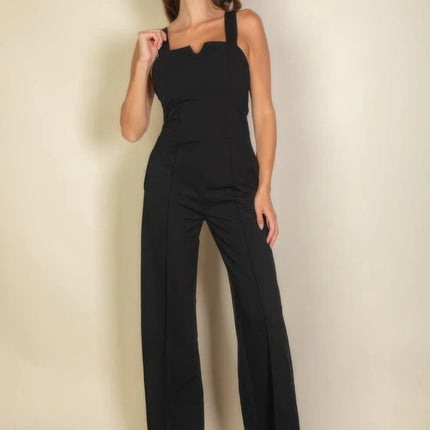 Notched neck cami jumpsuit