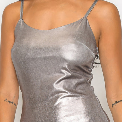 Scoop neck foil mini dress