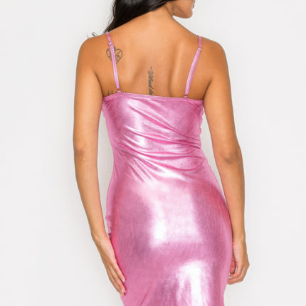 Scoop neck foil mini dress