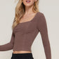 Long slv sweetheart neck seam detail knit top