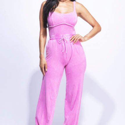 Washed Jumpsuit With Adjustable Ankle