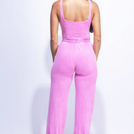 Washed Jumpsuit With Adjustable Ankle