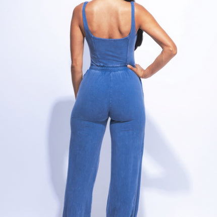 Washed Jumpsuit With Adjustable Ankle