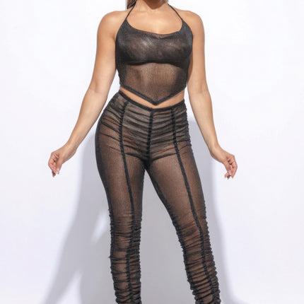 Halter Top Ruched Pants Set