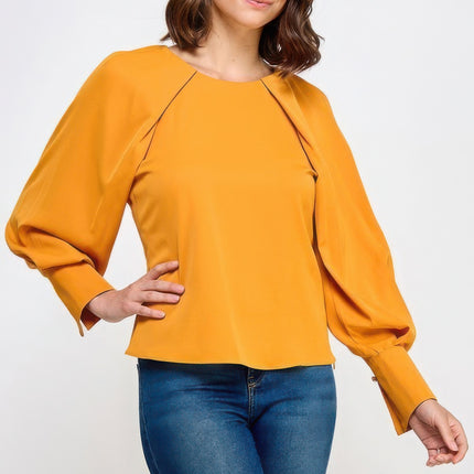 Raglan Long Sleeve Top With Back Neck Tie