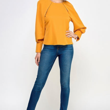 Raglan Long Sleeve Top With Back Neck Tie