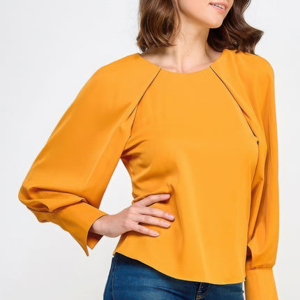 Raglan Long Sleeve Top With Back Neck Tie