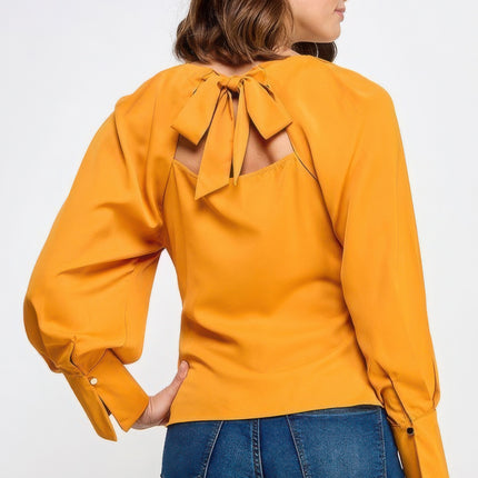 Raglan Long Sleeve Top With Back Neck Tie