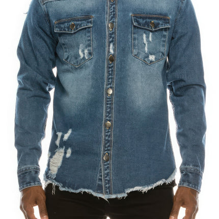 Men's Ripped Denim Overshirt