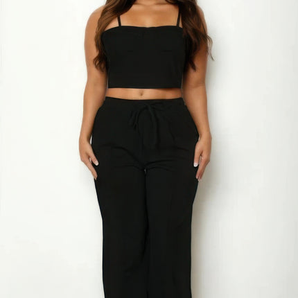 Plus Bustier Crop Cami Top & Slant Pocket Straight Pants