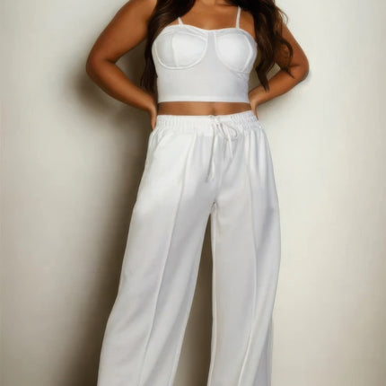 Plus Bustier Crop Cami Top & Slant Pocket Straight Pants