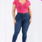 Plus Size Casual Split Neck Solid Short Sleeve Bodysuit