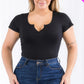 Plus Size Casual Split Neck Solid Short Sleeve Bodysuit