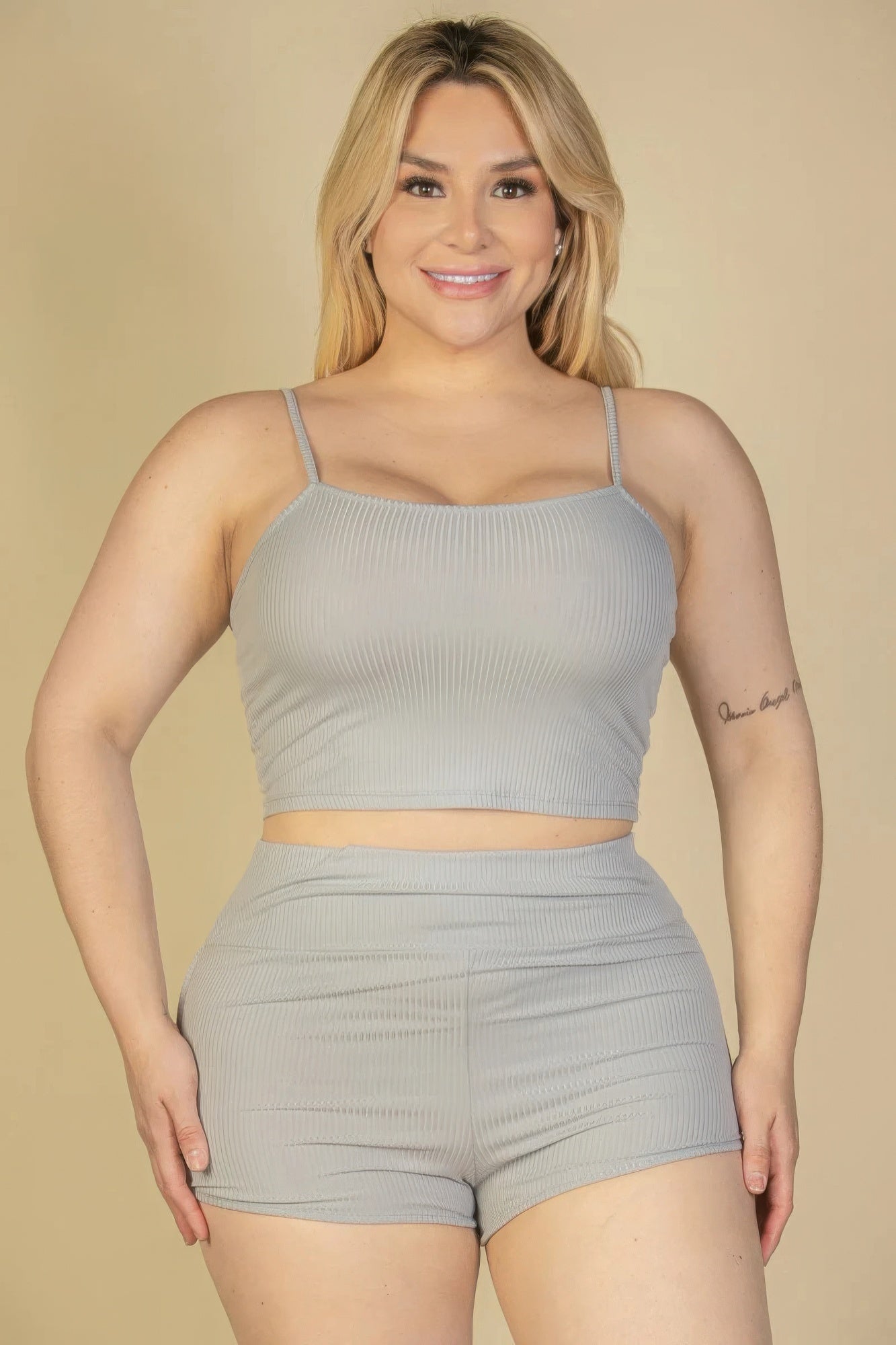 Ribbed Cami Crop Top & Ruched Shorts Set