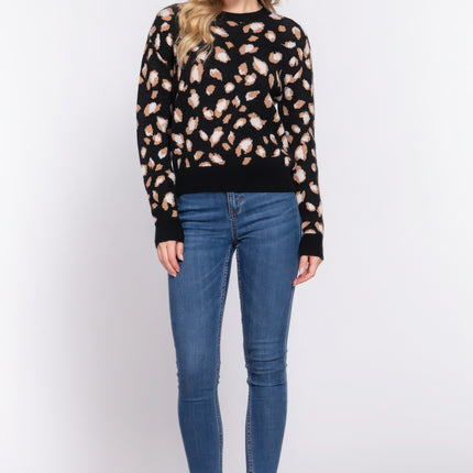 Long Slv Animal Jacquard Sweater