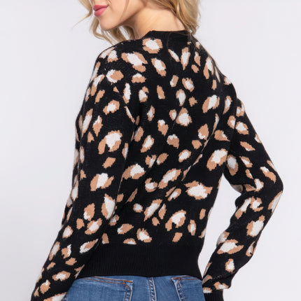 Long Slv Animal Jacquard Sweater