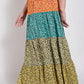 Ditsy floral color block skirt with front slit