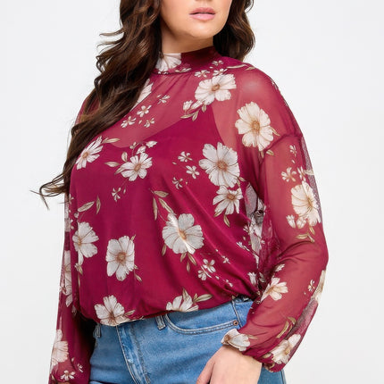 Mesh Floral Ls Top W/cami