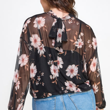 Mesh Floral Ls Top W/cami