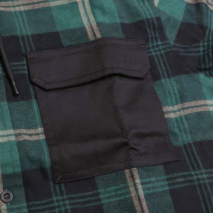 Contrast Pocket Plaid Hooded Shirt