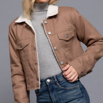 Button Closure Sherpa-lined Twill Jacket