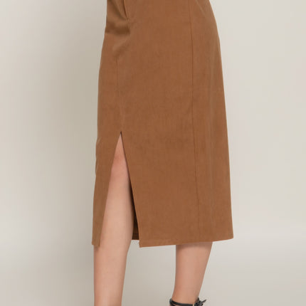 Front Open Slit Corduroy Midi Skirt