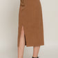 Front Open Slit Corduroy Midi Skirt