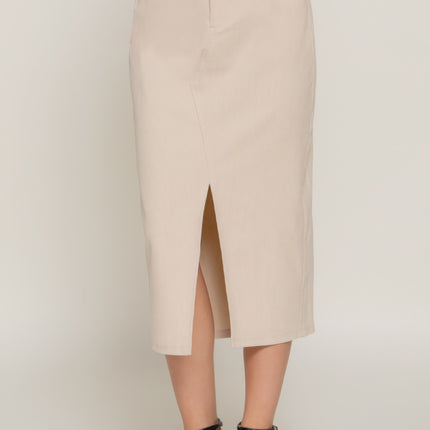 Front Open Slit Corduroy Midi Skirt