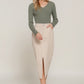 Front Open Slit Corduroy Midi Skirt