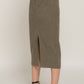 Front Open Slit Corduroy Midi Skirt