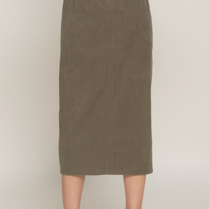 Front Open Slit Corduroy Midi Skirt