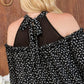 Plus Size Round Neck Contrast Mesh Cold Shoulder Ruffle Detail Back Tie Leopard Printed Dress