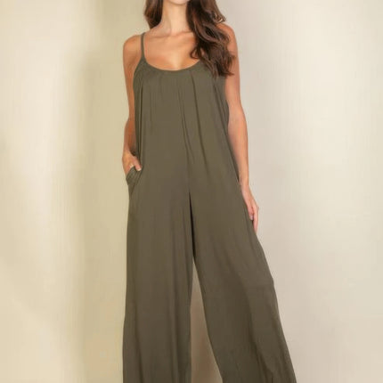 Spaghetti Strap Solid Wide Jumpsuit