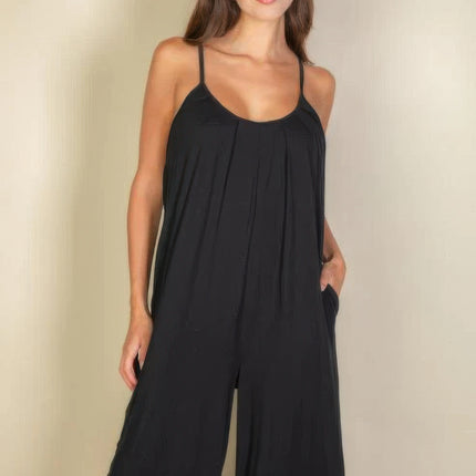 Spaghetti Strap Solid Wide Jumpsuit