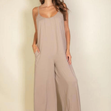 Spaghetti Strap Solid Wide Jumpsuit