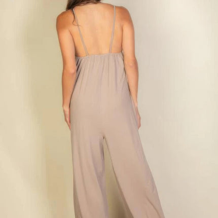 Spaghetti Strap Solid Wide Jumpsuit