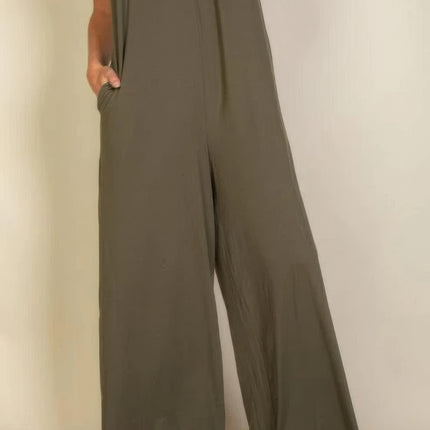 Spaghetti Strap Solid Wide Jumpsuit