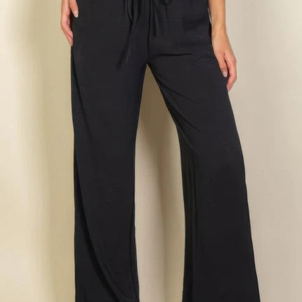 Drawstring Waist Wide Leg Minimalist Pants