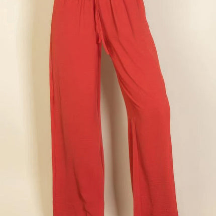 Drawstring Waist Wide Leg Minimalist Pants