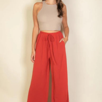 Drawstring Waist Wide Leg Minimalist Pants