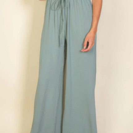 Drawstring Waist Wide Leg Minimalist Pants