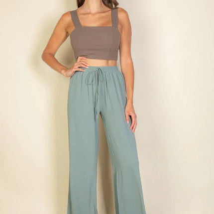 Drawstring Waist Wide Leg Minimalist Pants