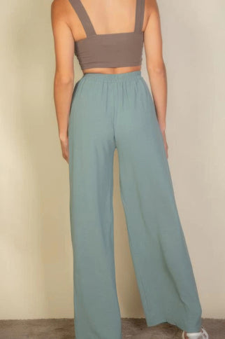 Drawstring Waist Wide Leg Minimalist Pants