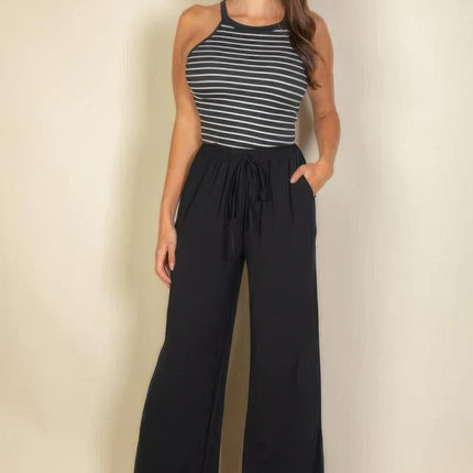 Drawstring Waist Wide Leg Minimalist Pants