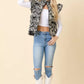 Floral Velvet Embroidered Denim Puffer Vest