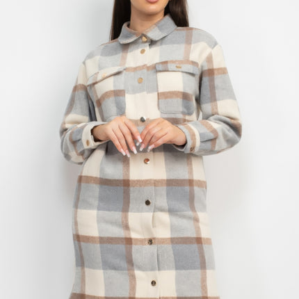 Plaid Buttoned Shacket Coat