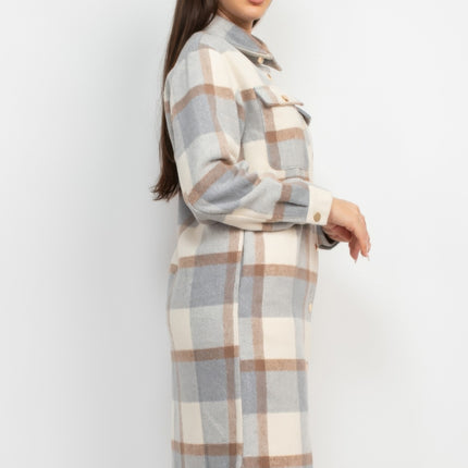 Plaid Buttoned Shacket Coat